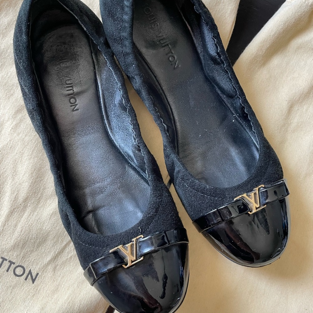 Louis Vuitton Black Suede/Patent Elba Elastic Ballerina Flats Size 36